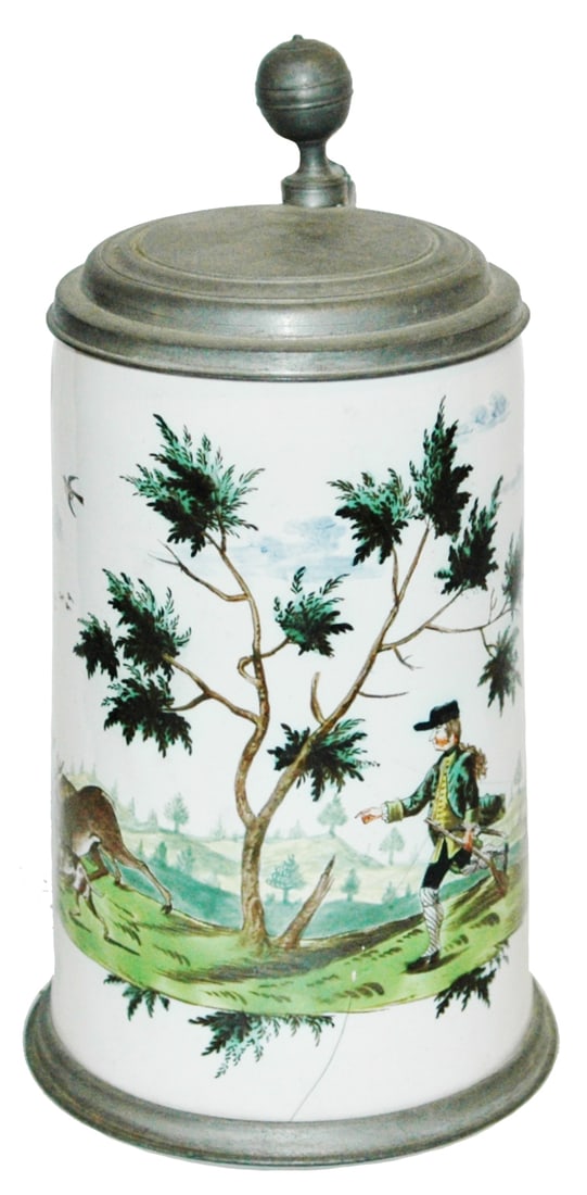 RARE Kunersberg Hunter Dog & Stag c1750 Stein (1 of 5)