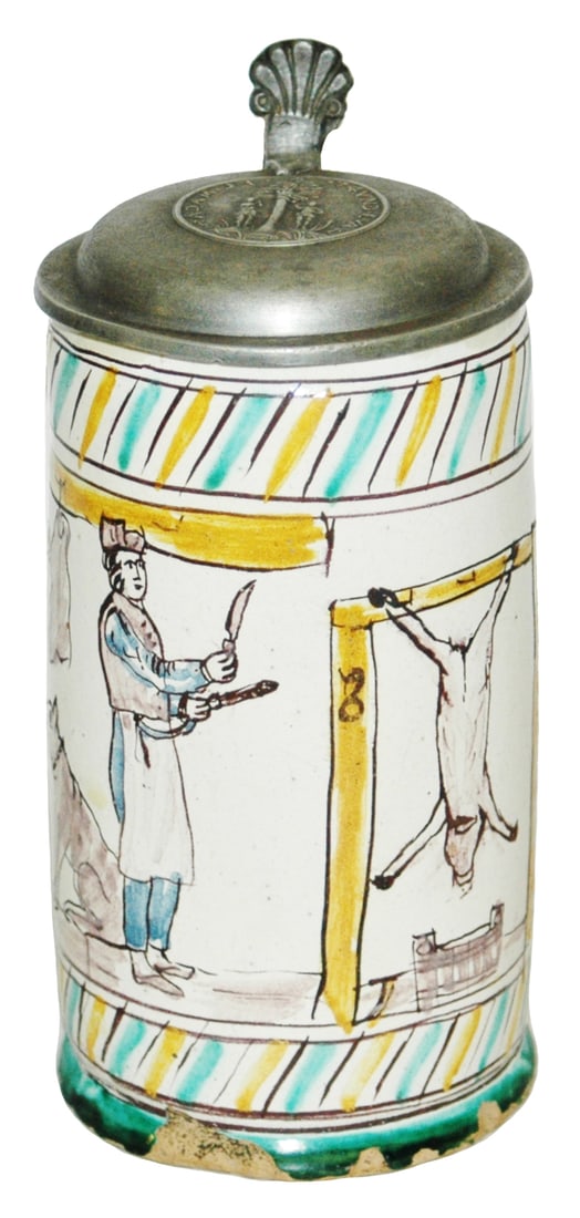 Gmunden Faience Butcher Occupational c1780 Stein (1 of 4)