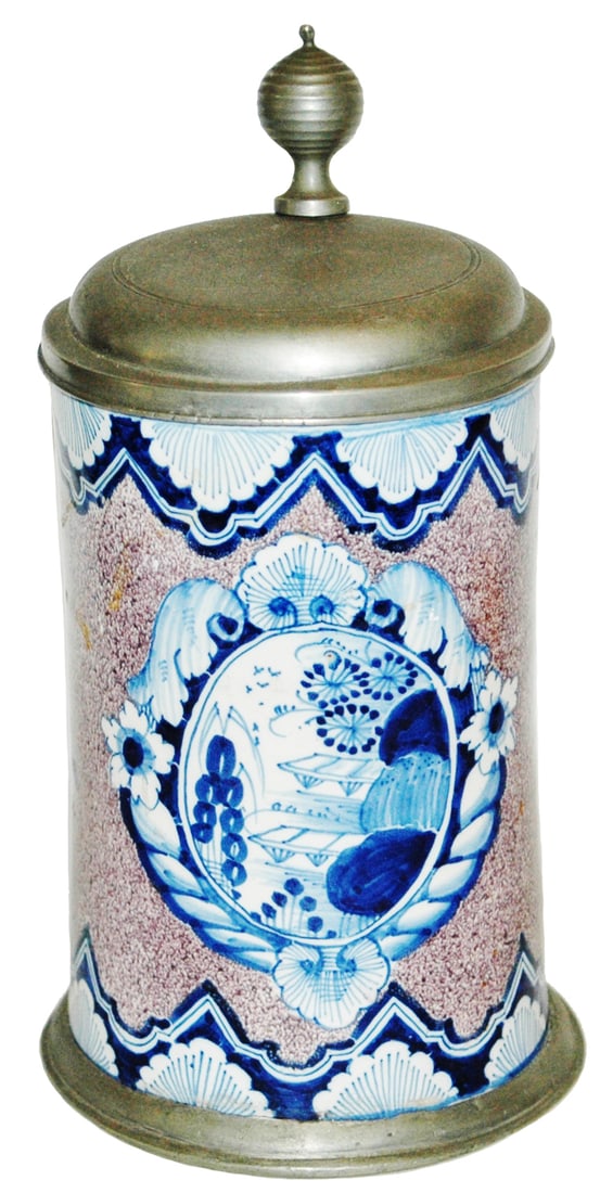 Nurnberg Faience 1L Floral Stein w Lid Dated 1722 (1 of 5)