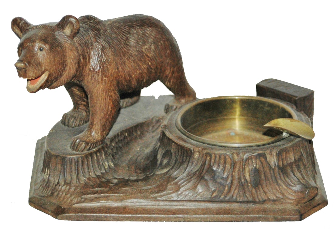 Black Forest Carved Wood Walking Bear Ashtray (1 of 2)