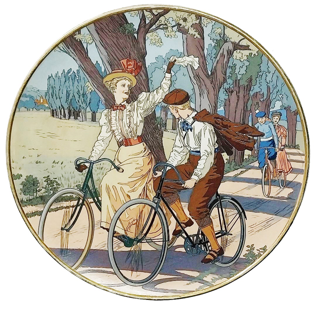 Mettlach Bicycling Couples  17" Plaque (1 of 1)