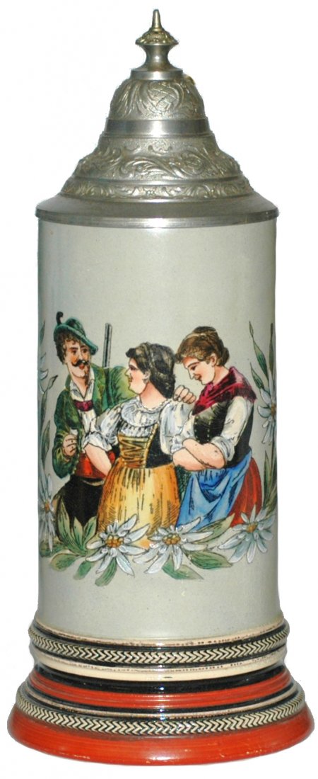 Hunter & Women Dumler & Breiden Stein: Pottery Dumler & Breiden POG 1/2L. Women with hunter. Mint.