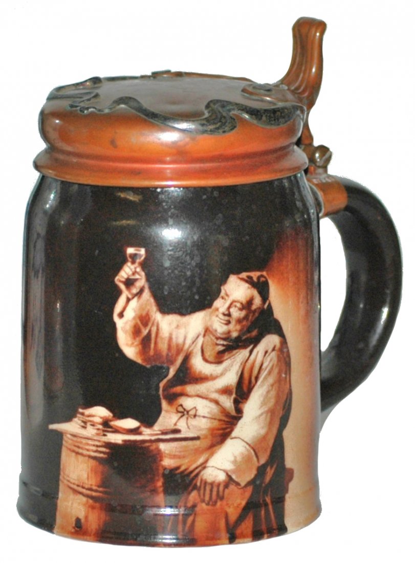 Lenox Monk w Silver & Copper Tiffany Lid: Lenox Porcelain POG 1/2L. Monk. Mixed metal silver & copper Tiffany lid. Mint.
