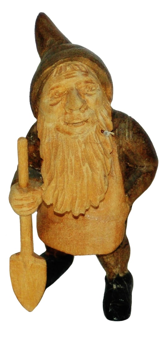 3" Black Forest Carved Wood Dwarf w Shovel (1 of 3)