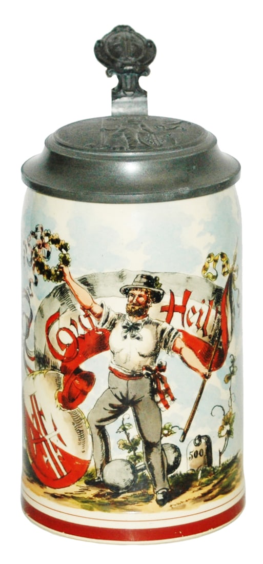 4F Turner  w Flag & Shield Stein & Relief Lid (1 of 5)