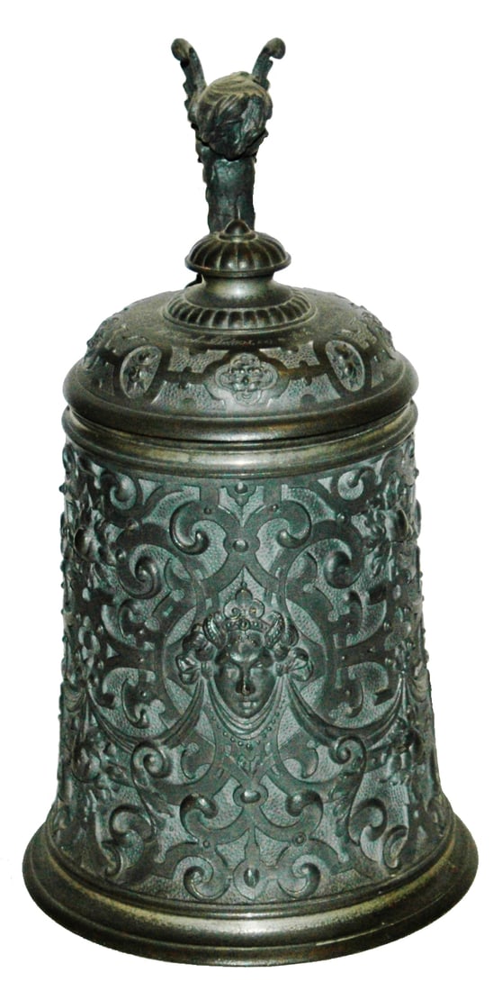 Faces& Floral Pewter Relief Stein w Angel Thumblft (1 of 4)