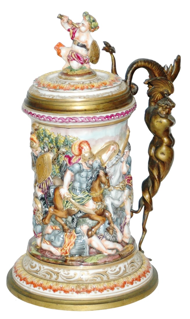 2L Capo di Monte Battle Stein w Brass Mounts (1 of 9)