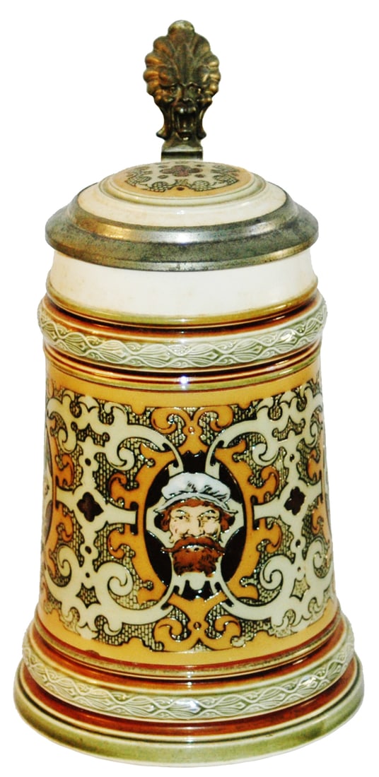 Mettlach Knights and Floral Design Stein w Inlay (1 of 5)