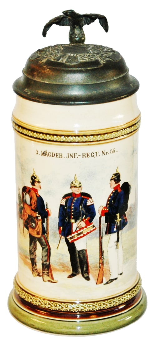 Mettlach Regimental Inft Nr 66 Stein w Relief Lid (1 of 5)