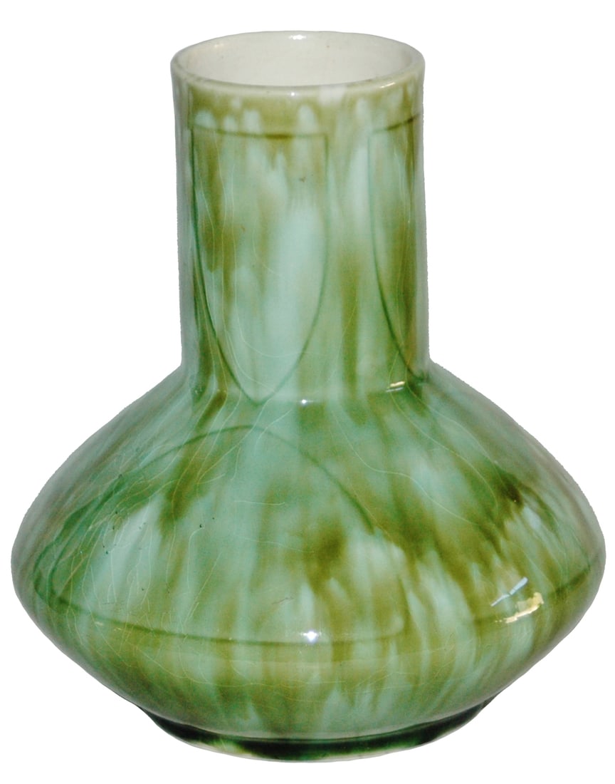 Rare Mettlach Vase w Green Runny Glaze 6-1/2" (1 of 3)
