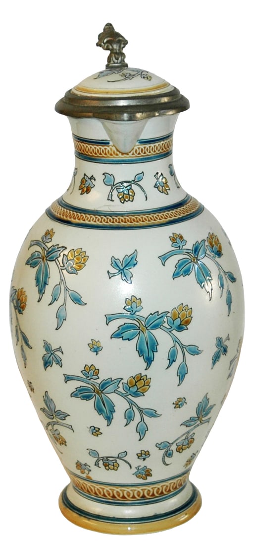 1-1/2L Mettlach Floral Mosaic Stein w Matched Lid (1 of 5)