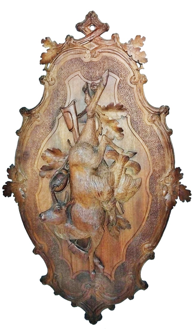 31" Black Forest Carved Wood Game Plaque (1 of 1)