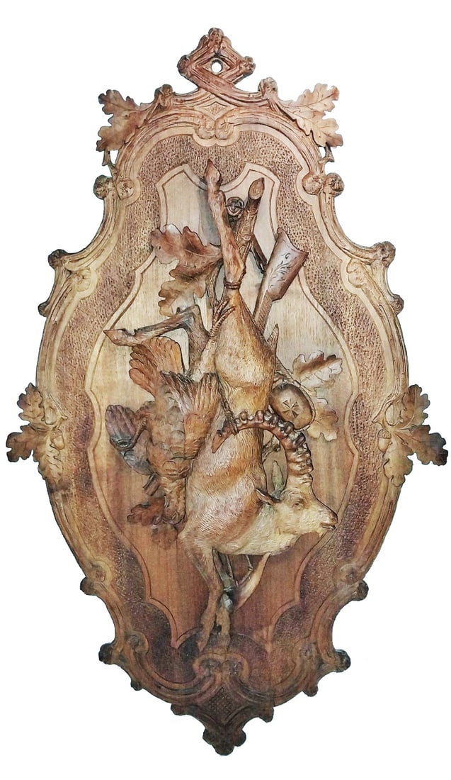 31"  Black Forest Carved Wood Game Plaque (1 of 1)