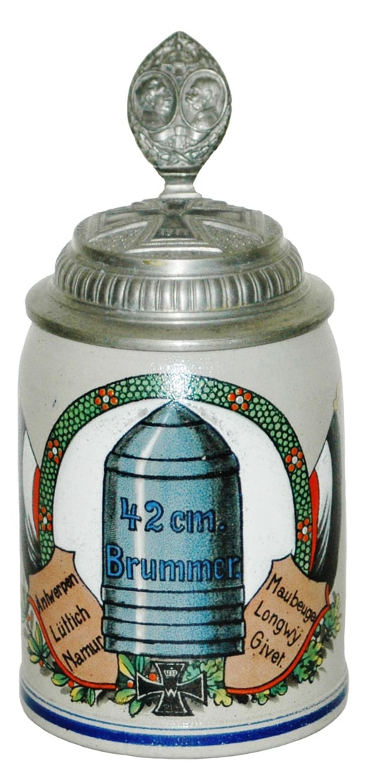 Artillery Shell & Flags Stein w Iron Cross Lid (1 of 5)