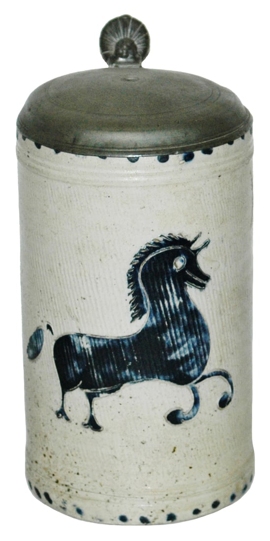 1L Westerwald Stein c.1800 Prancing Horse (1 of 4)
