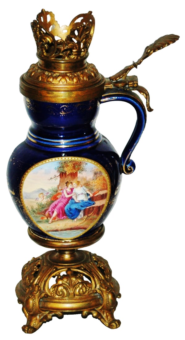 Unusual Brass Base & Lid Stein w H/P Vienna Scenes (1 of 4)