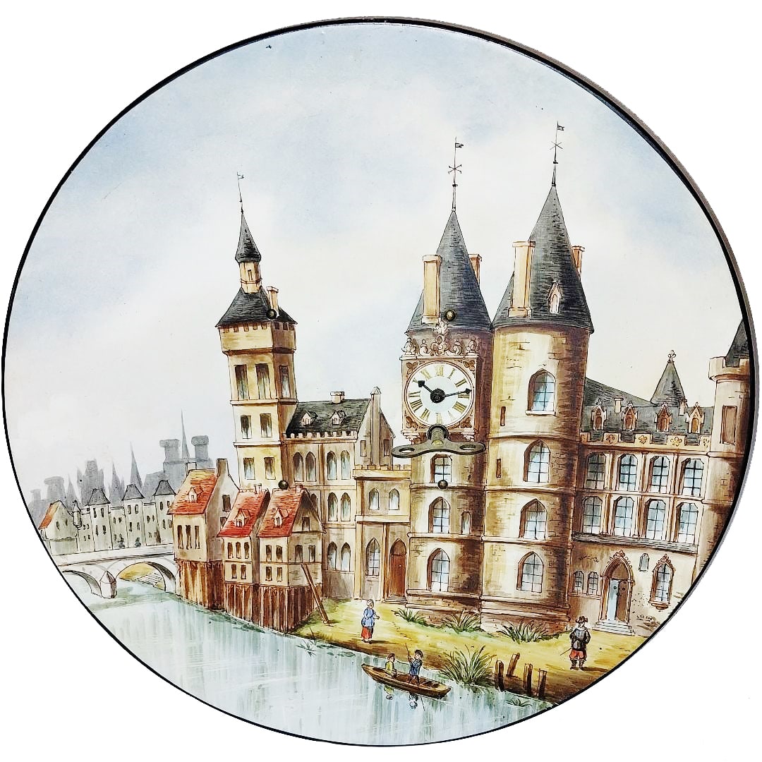 City Scene Plaque w Working Key Wound Clock Tower (1 of 1)