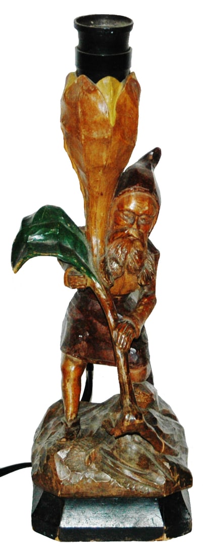 Black Forest Carved Dwarf Figure Made into Lamp (1 of 4)