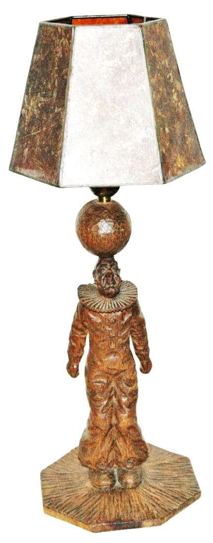 Carved Wood Lamp w Mica Shade Clown w Ball (1 of 3)