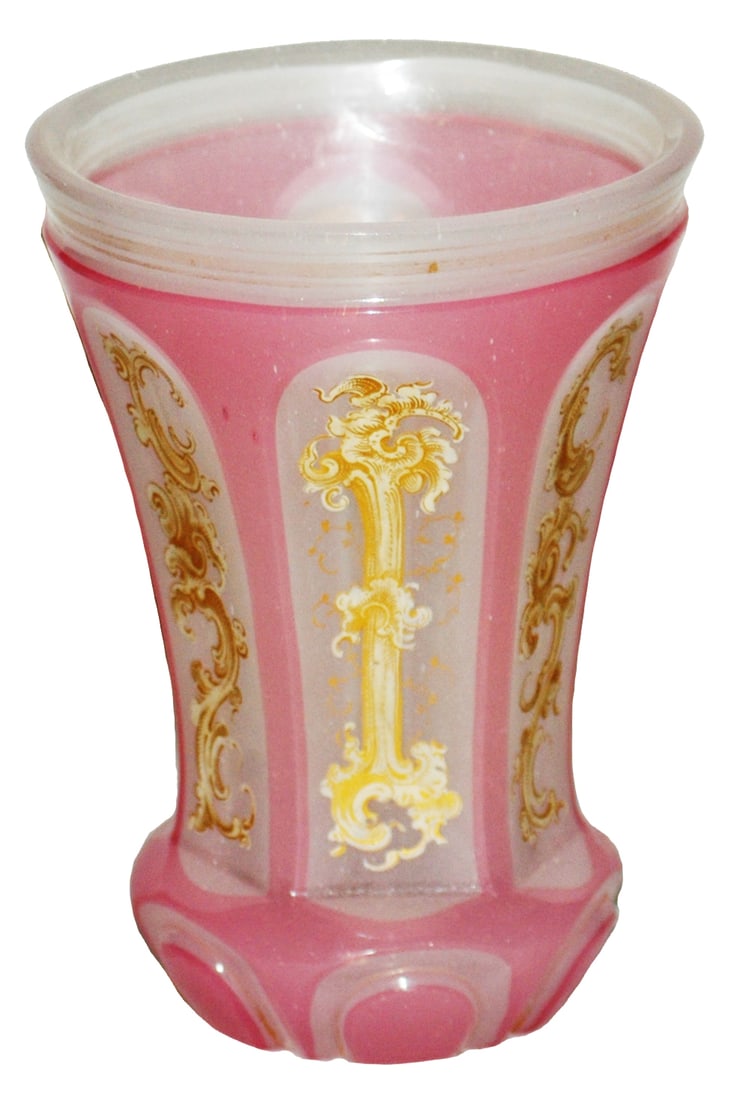 Opaline Overlay Glass Beaker w Floral Enamel 1850 (1 of 2)
