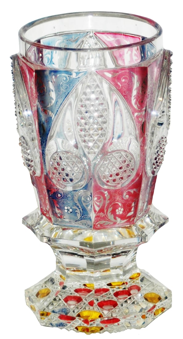 Detailed Cut & Faceted 1850 Stained Color Beaker (1 of 3)