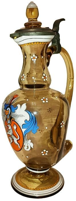 Egermann Bird Shape Glass Stein w Enamel Shield (1 of 3)