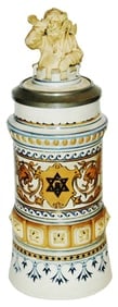 Mettlach Stein w Cat Handle 3D Inlay & Florals (1 of 5)