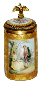 Royal Vienna Hand Painted Stein w Brass Mounts