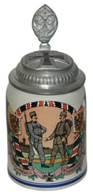 German & Austrian Soldiers Stein w Iron Cross Lid