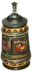 3/10L Wrap around Tavern Scene Etched Stein
