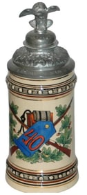 Military 40th Infantry Regt Stein w Eagle Finial
