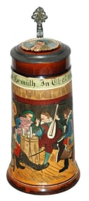 Knight & Landsknecht in Tavern Stein w Inlay Lid