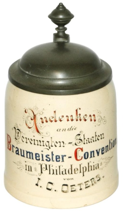 Brewmasters Convention in Philadelphia Stein: Pottery Merkelbach & Wick POG 1/2L. In memory of the brewmasters convention in Philadelphia. Mint.