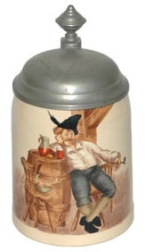 HR Hand Painted Man at Keg in Tavern Stein