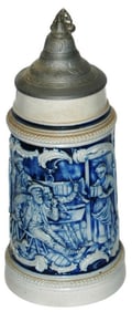 1L Hunters in Tavern Stoneware Stein w Verse