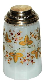 1850 Opaline Faceted Glass Stein w Floral Enamel