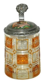 Wheel-Cut Florals Glass Stein w Jesus Inlay Lid