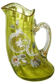 Uranium Glass Riedel Pitcher w Floral Design
