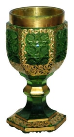 1850 Bohemian Cut & Gilded Glass Faceted Beaker