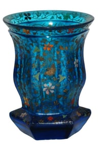 1850 Floral on Facet Blue Bohemian Glass Beaker