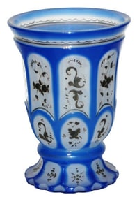 Overlay Opaline Glass Beaker w Florals c.1850