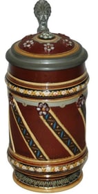 Mettlach 1/4L Mosaic Diagonal Floral Design Stein