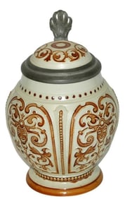 Mettlach Four Panels of Faces& Floral Mosaic Stein