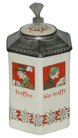 Mettlach Bavaria Hunter, Target Girl 6 Sided Stein