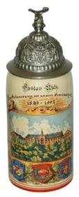 Rare 1L Mettlach University Stein w Eagle Finial