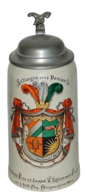 1L 1906 Dueling Fraternal Shield Stoneware Stein