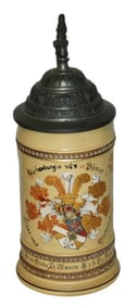 Mettlach 1895 Dueling Frat Student Shield Stein