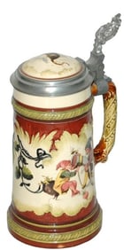 Mettlach Dwarfs w Drinking Horn Stein w Inlay Lid