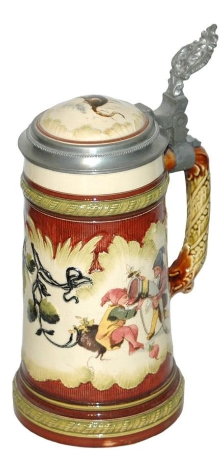Mettlach Dwarfs w Drinking Horn Stein w Inlay Lid (1 of 3)