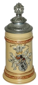 Mettlach Dueling Fraternal Student Shield Stein